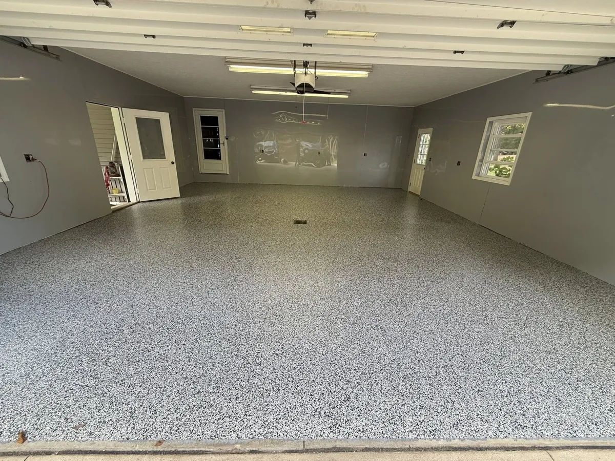 Finished epoxy flake garage floor